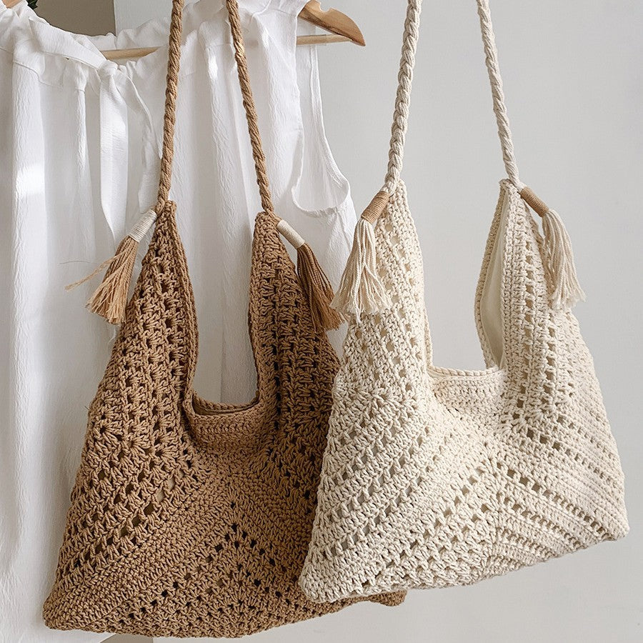 Hand-knotted shoulder bag with tassels and spacious interior Kalsten