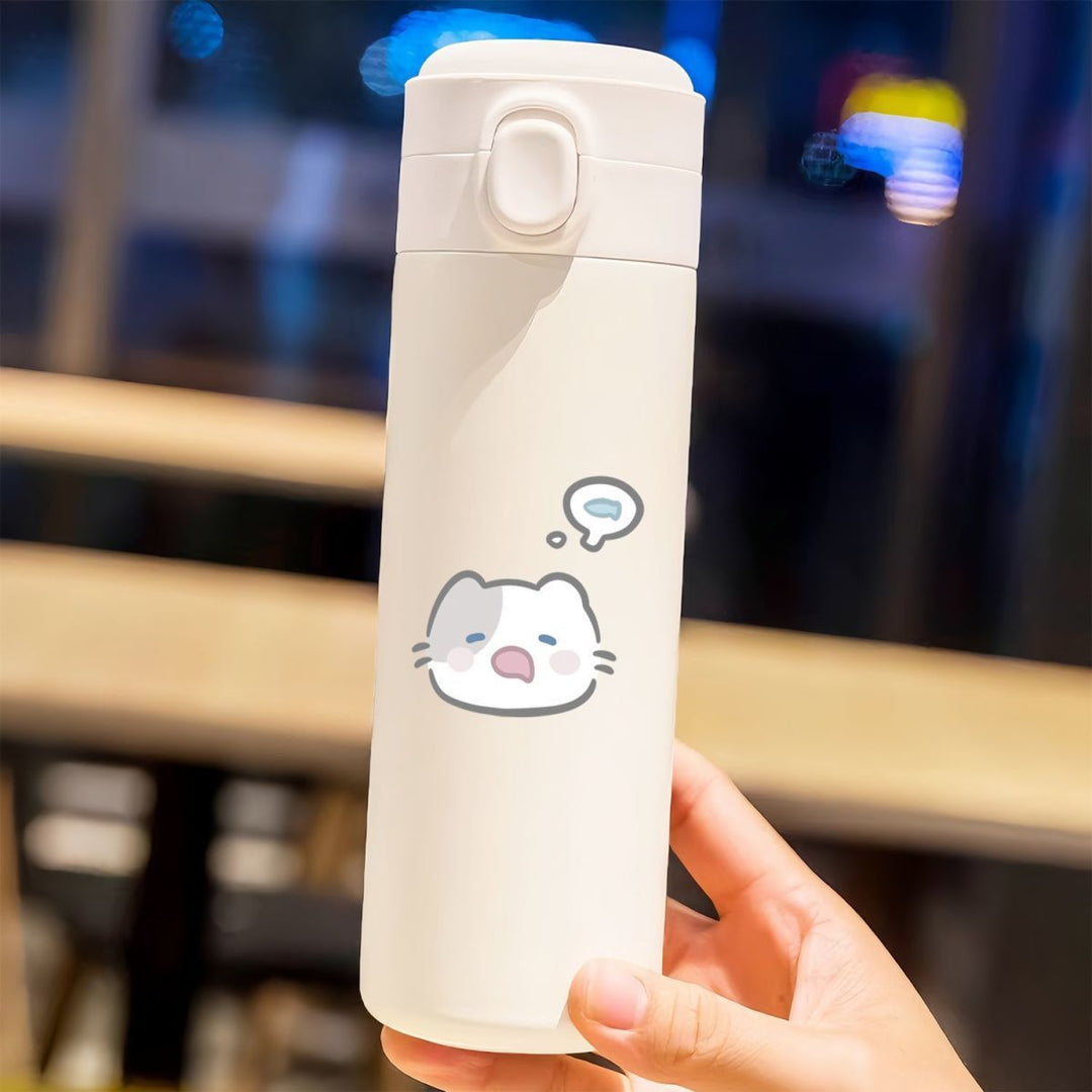 Women's insulated drinking bottle with secure flip-top lid and cute cat design Kalsten