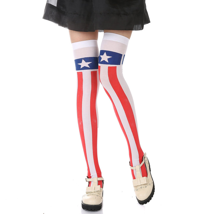Women's over-the-knee flag pattern knitted socks with elastic cuff and reinforced foot area Kalsten