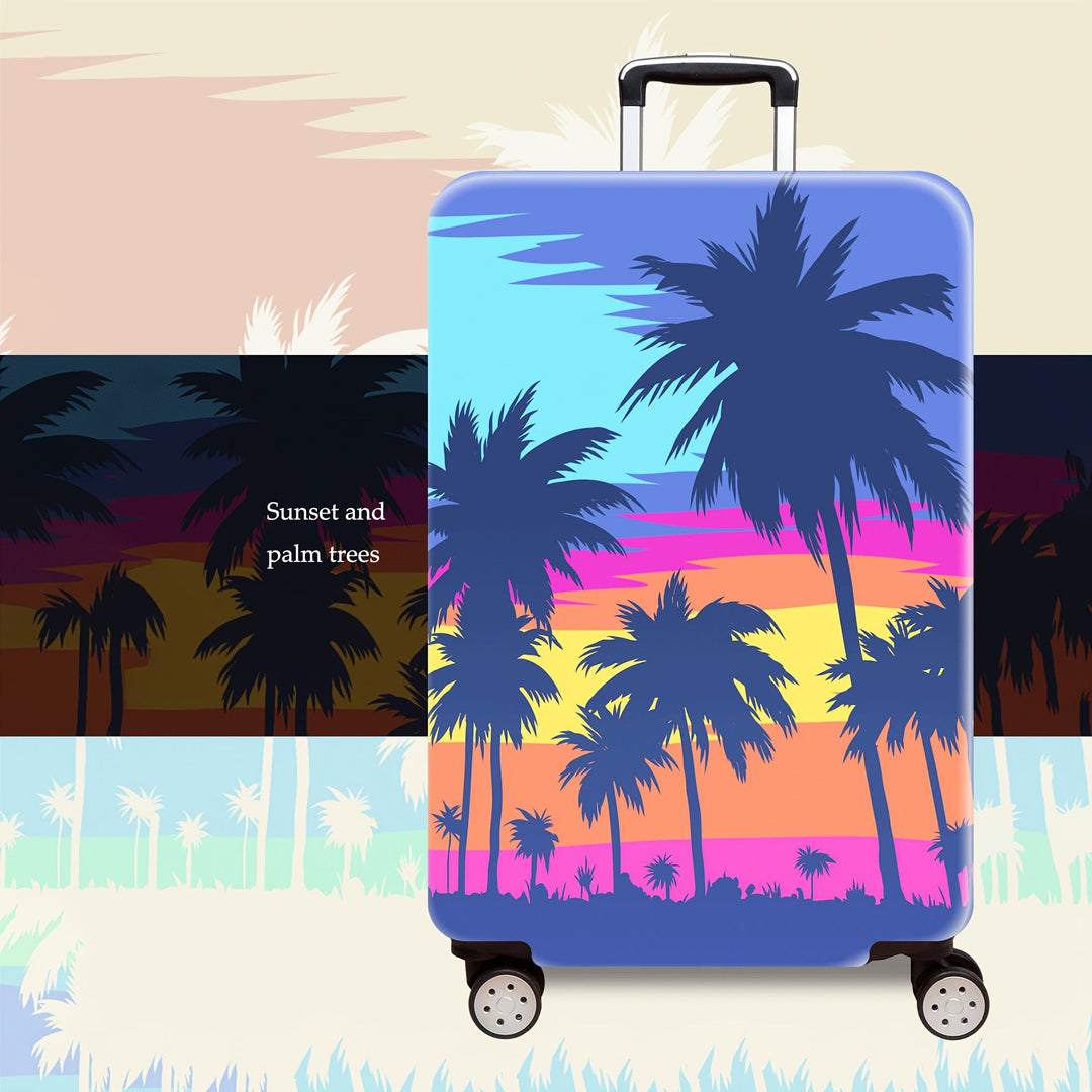 Unisex hard shell trolley printed with tropical sunset design, four wheels, expandable and lightweight, integrated combination lock Kalsten