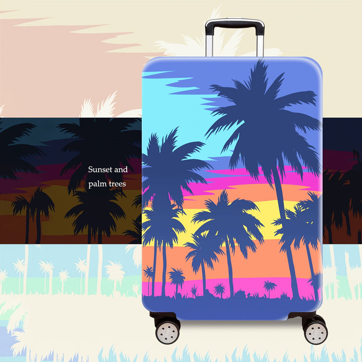 Unisex hard shell trolley printed with tropical sunset design, four wheels, expandable and lightweight, integrated combination lock Kalsten