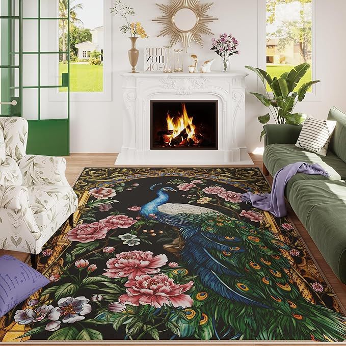Ornamental Peacock Design Area Rug Kalsten