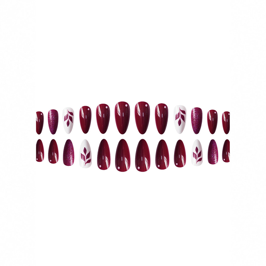 Artistic Press-On Nail Art Set with Glittery Leaf Design Kalsten