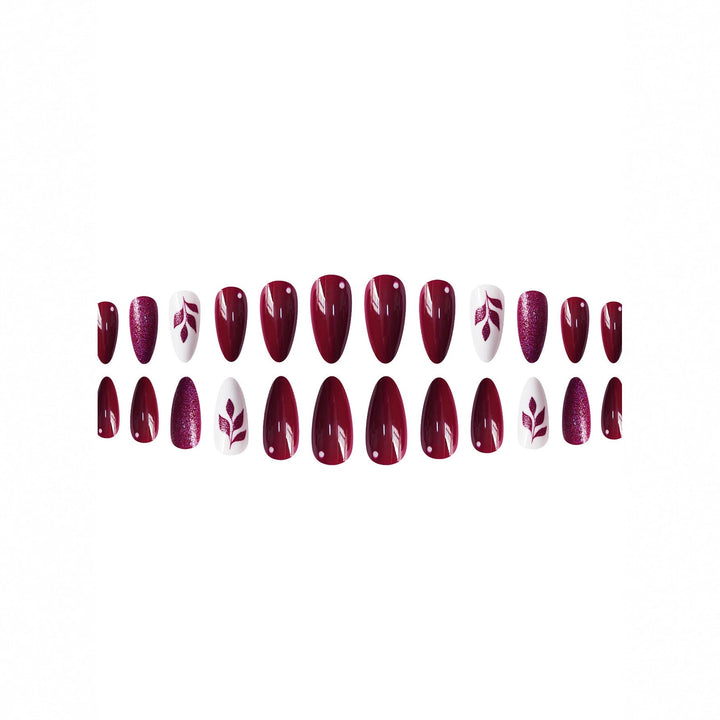 Artistic Press-On Nail Art Set with Glittery Leaf Design Kalsten
