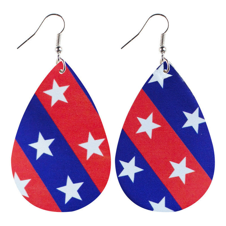 Women's star stripe print faux leather drop earrings with fishhook Kalsten