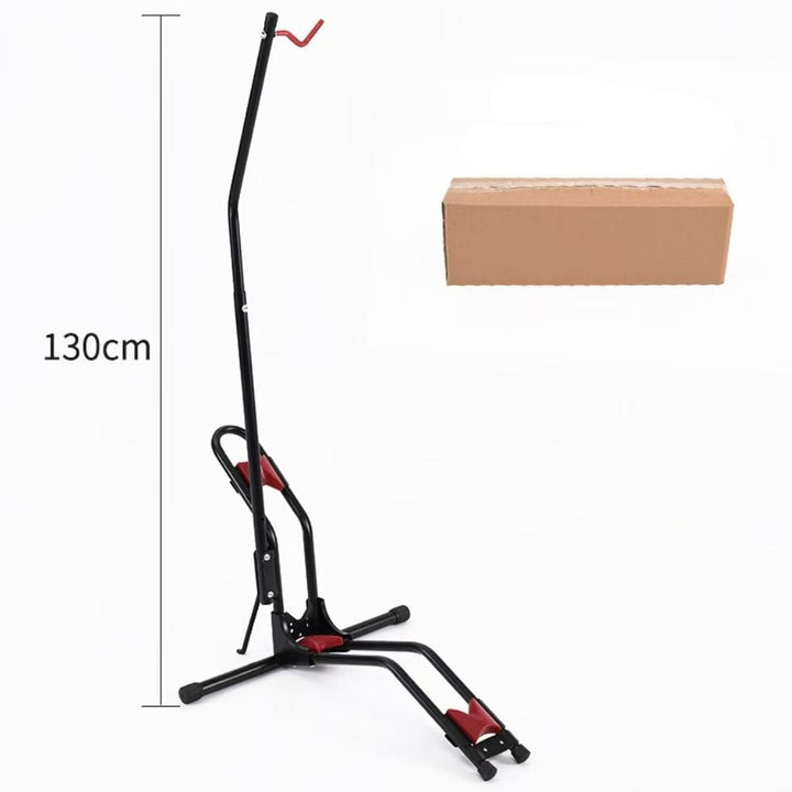 freestanding vertical bicycle repair and display stand with front wheel clamp and foldable tripod base Kalsten