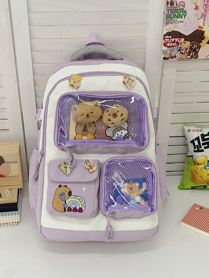 Cute Character-Themed Multi-Pocket School Backpack