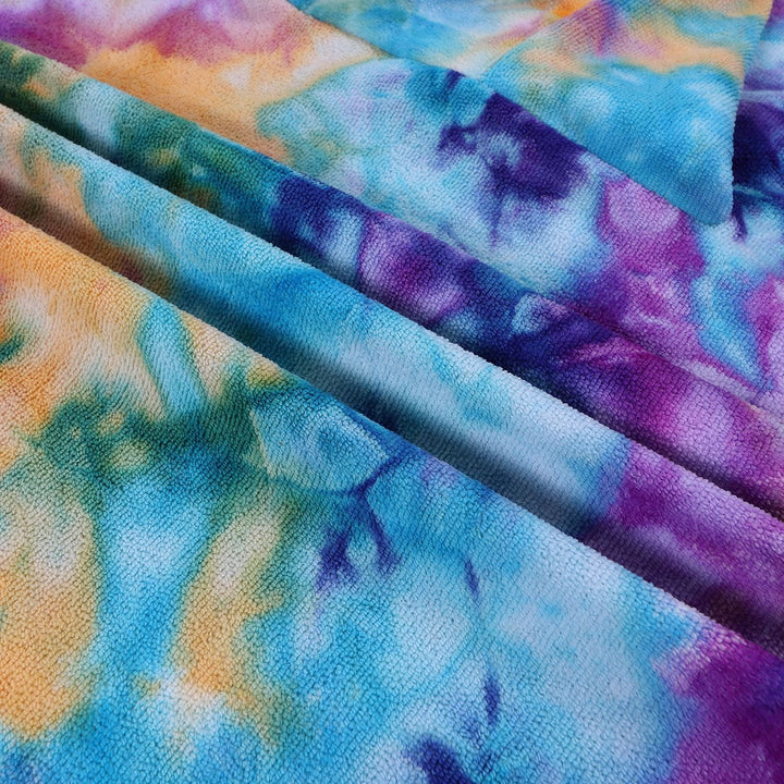 Women's Fleece Poncho with Hood and Colorful Tie-Dye Design Kalsten