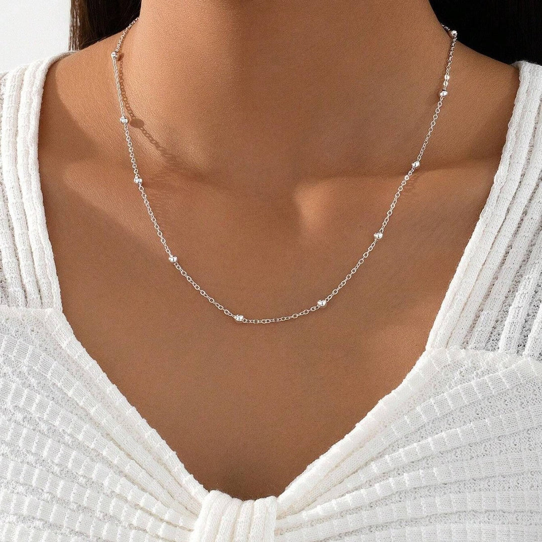 Delicate Silver Beaded Chain Necklace Kalsten
