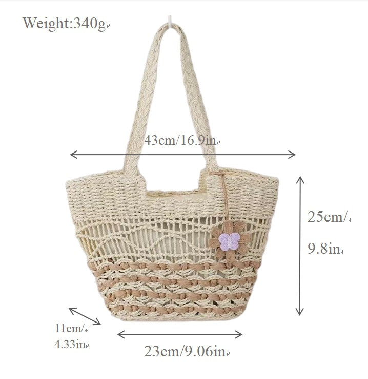 Handwoven straw bag with unique flower detail Kalsten