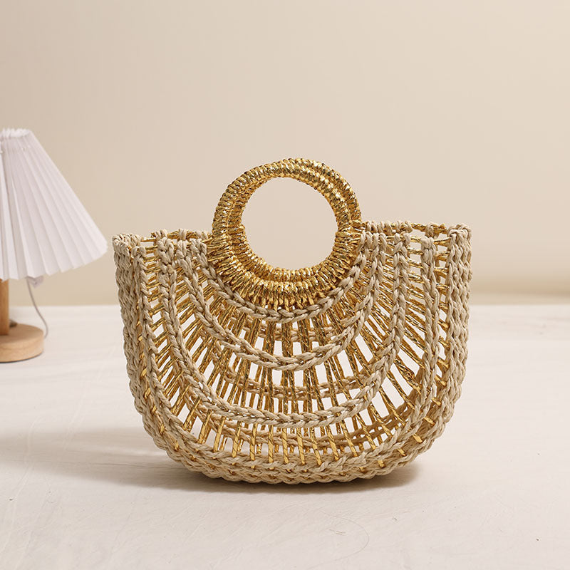 Handcrafted basket bag with stylish ring handle Kalsten