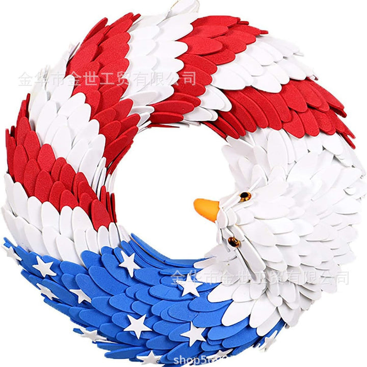 Independence Day rustic round wooden patriotic cross wall plaque with floral accents and God Bless America banner Kalsten