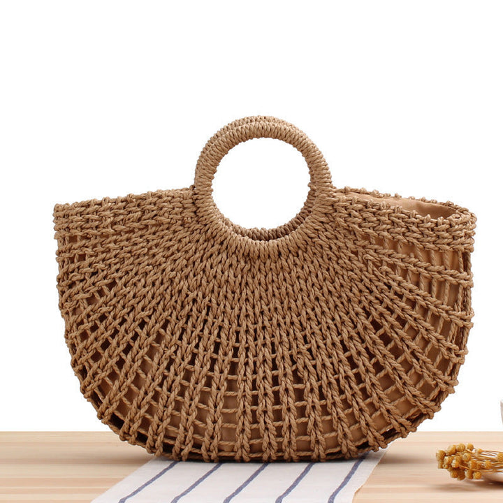 Filigree Bast shoulder bag with round wooden handles Kalsten