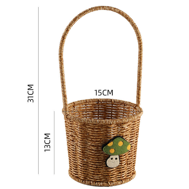 Decorative Woven Storage Basket with Mushroom Emblem Kalsten