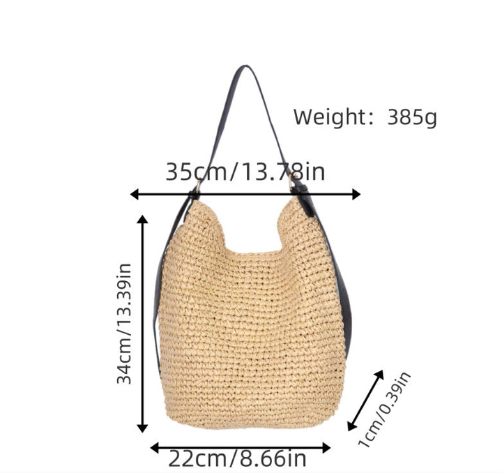 Trendy Shoulder Bag with Natural Weave and Leather Accents Kalsten