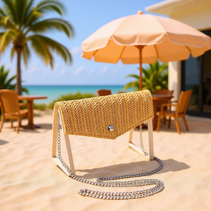 Elegant and Stylish Shoulder Bag Made of Spacious Transparent Material with Woven Lid Kalsten