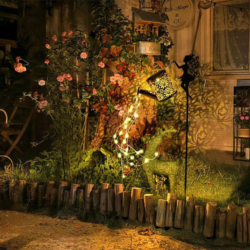 Decorative Fairy Silhouette Garden Stake With LED Watering-Can Cascade Light Kalsten
