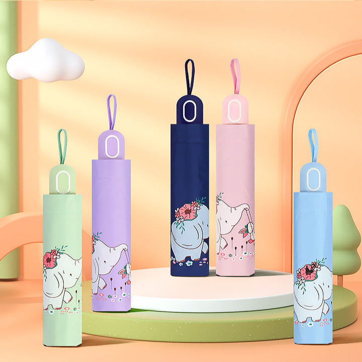 Women Folding Umbrella with Cute Elephant Design Kalsten