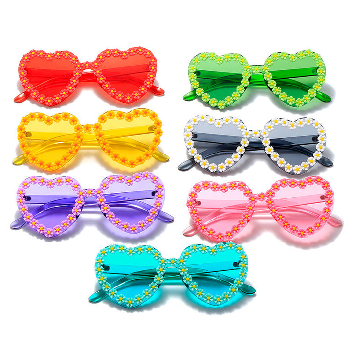 Ladies Love-Shaped Sunglasses with Floral Embellishments Kalsten
