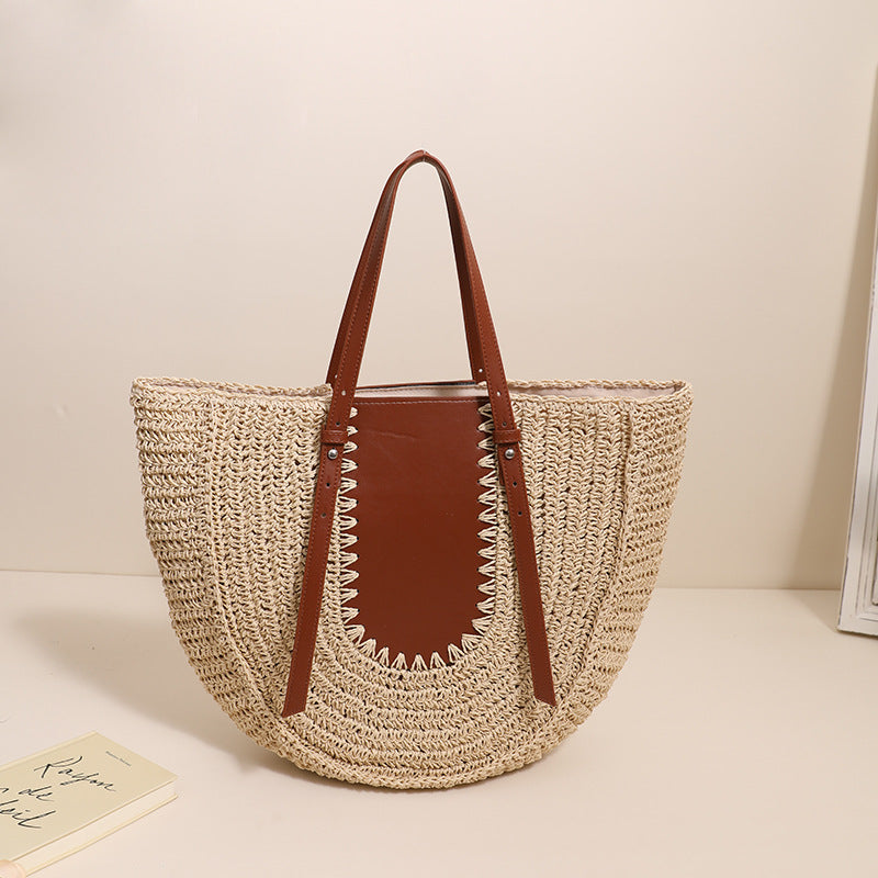 Elegant Handmade Straw Bag with Leather Accents Kalsten