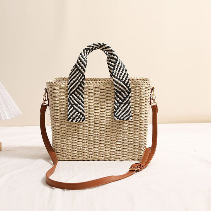 Woven natural material handbag with removable shoulder strap Kalsten