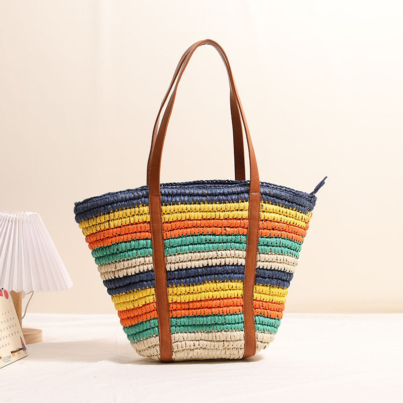 Braided straw tote bag with sturdy leather handles Kalsten