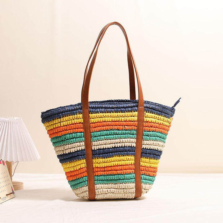 Braided straw tote bag with sturdy leather handles Kalsten