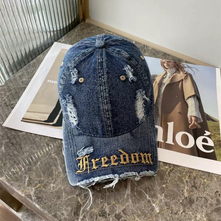 Women's Distressed Freedom Embroidered Baseball Cap Kalsten