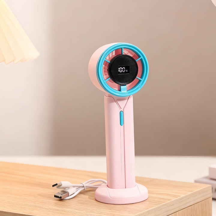 Ladies Portable Hand Fan with LCD Digital Display and USB Charging Function Kalsten