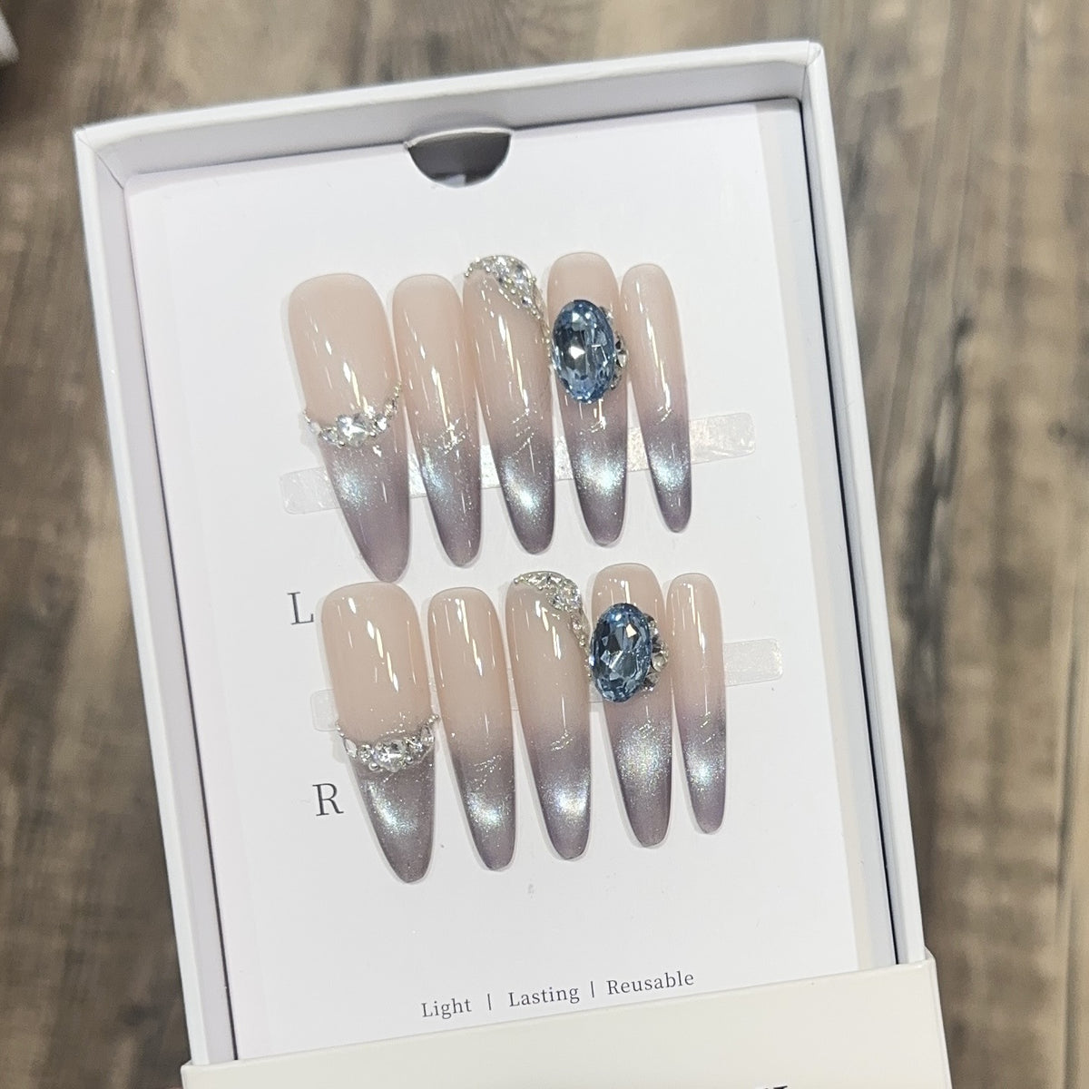 Glamorous Press-On Nail Set with Ombré Design and Rhinestone Accents Acalora