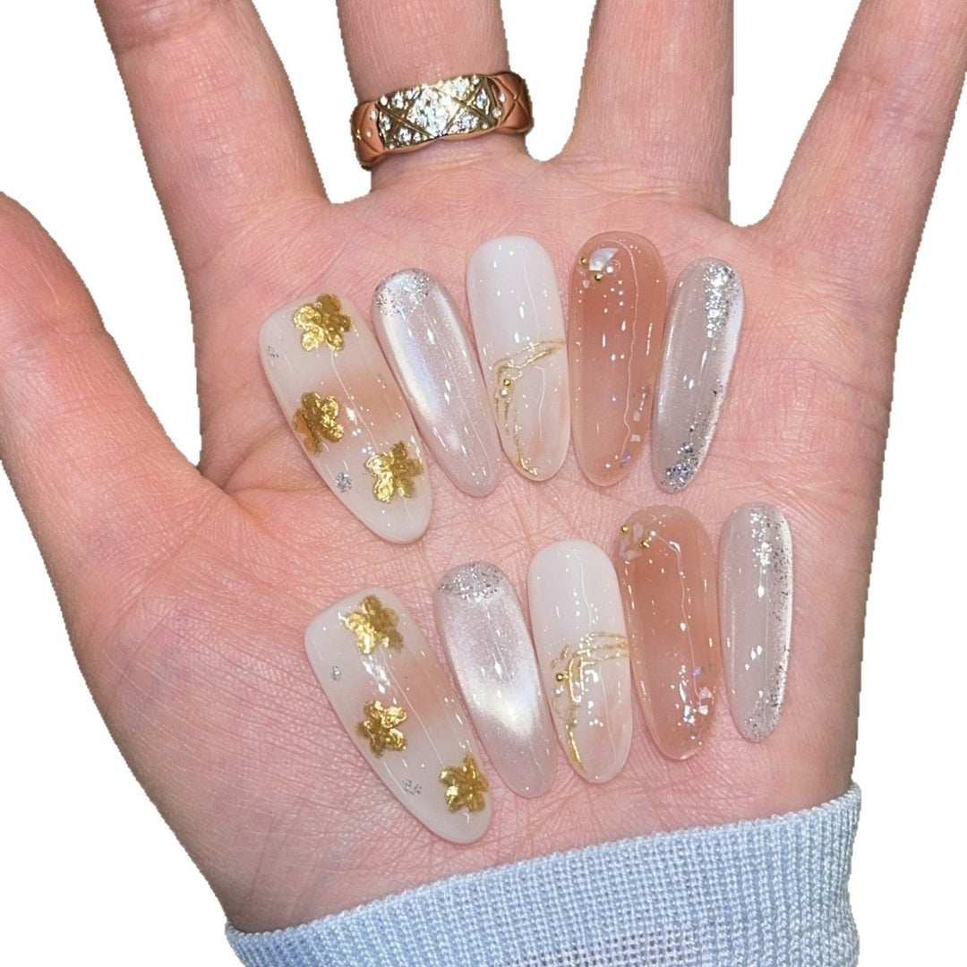 Artificial nails with floral decorations and glitter effects Kalsten