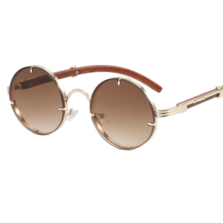 Ladies round sunglasses with luxurious wooden frame and golden accents Kalsten