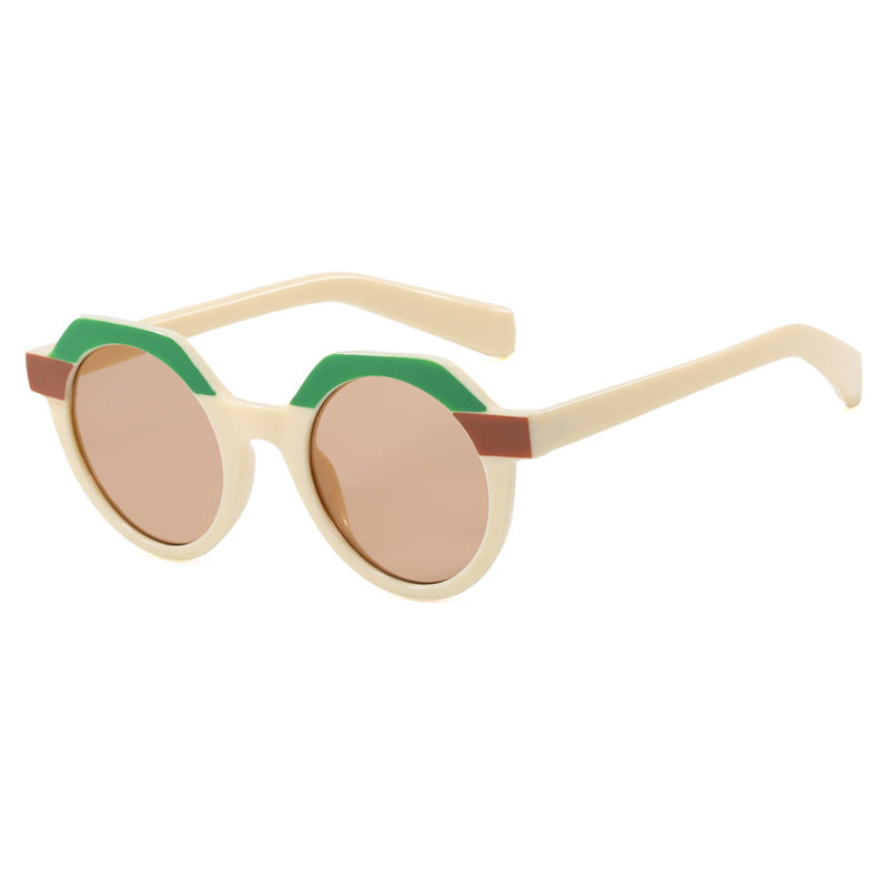 Ladies extravagant round sunglasses with colored accented frame Kalsten