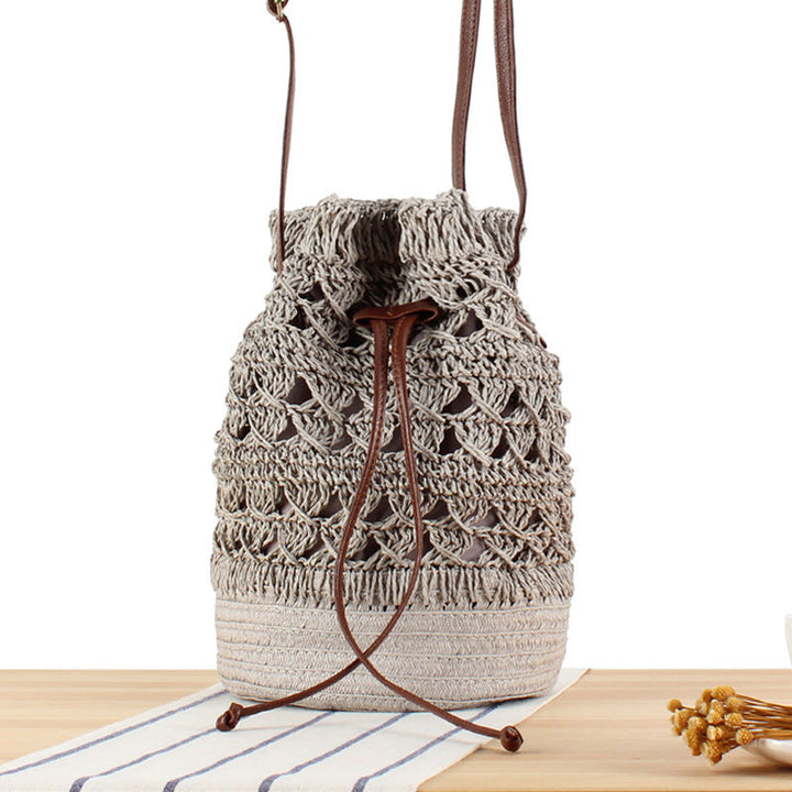 Designer Backpack Made of Natural Weave with Leather Accents Kalsten