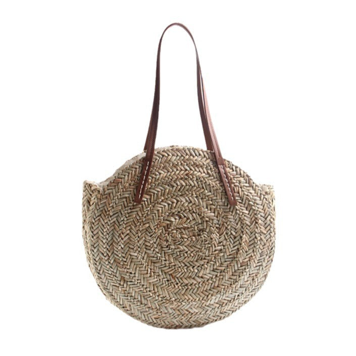 Braided straw beach bag with elegant leather handles Kalsten