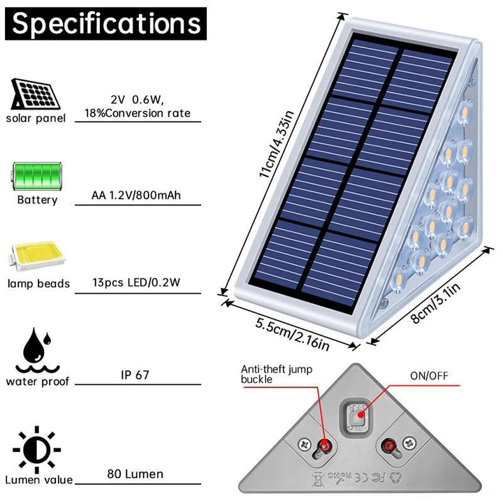 Angled Triangular Solar-Powered LED Stair Step Lights With Dusk-To-Dawn Sensor And Waterproof Mounting Kalsten
