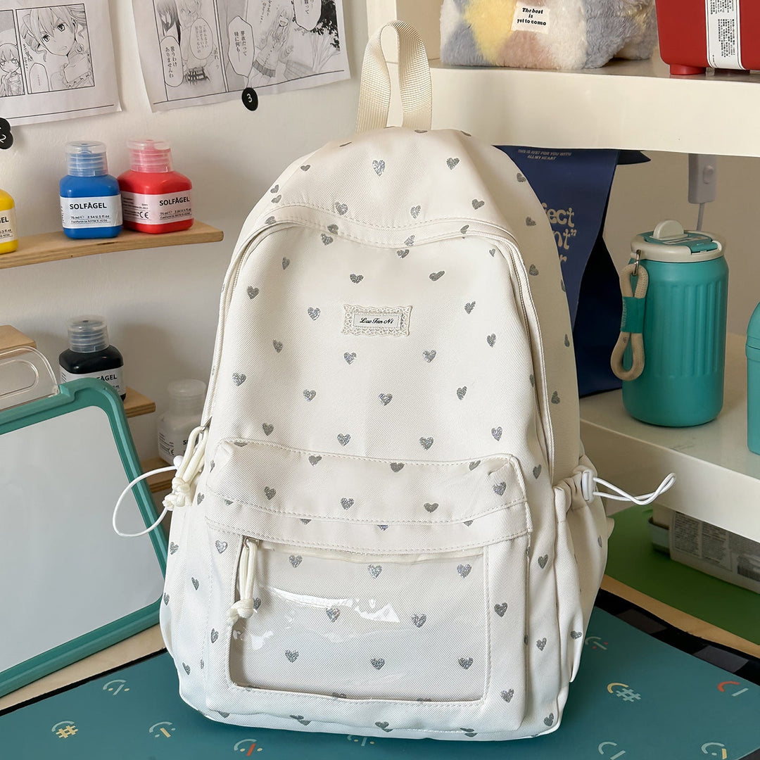 Heart-Patterned Casual School Backpack