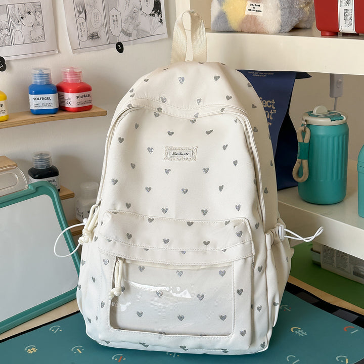 Heart-Patterned Casual School Backpack