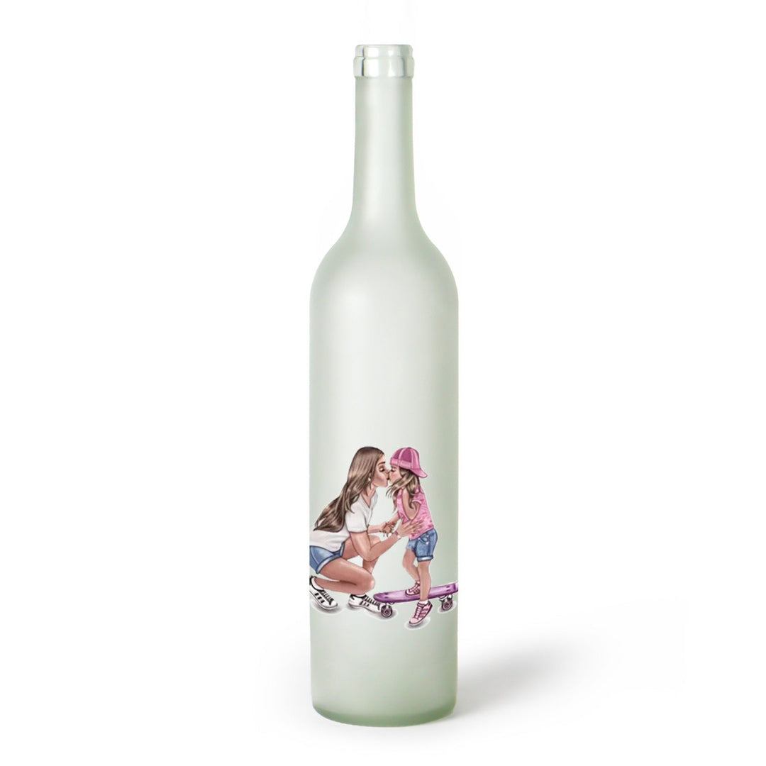 Decorative Frosted Glass Bottle Vase With Fashion Collage Decal