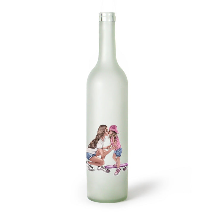 Decorative Frosted Glass Bottle Vase With Fashion Collage Decal