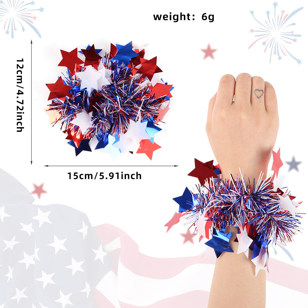 Independence Day festive tinsel pom-pom elastic wrist cuff Kalsten