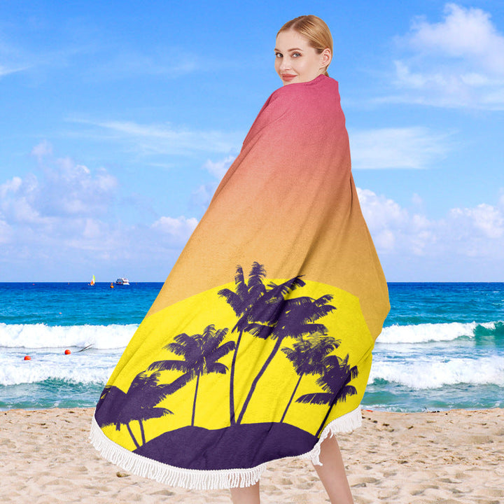 Round beach towel with vibrant tropical pattern Kalsten
