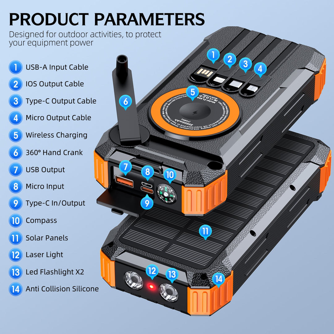 Wearable Solar Powerbank with Multifunctional Charging Cable Kalsten