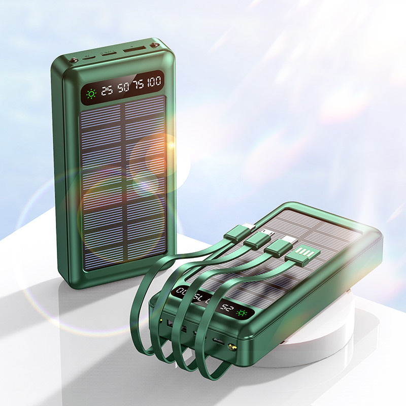 Solar-powered power bank with intelligent power display and multifunctional charging cables Kalsten