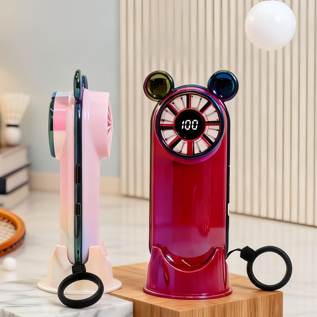 Ladies portable hand fan with digital temperature display and cute character design Kalsten