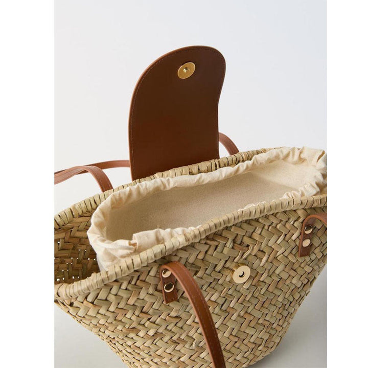 Handcrafted basket bag with leather flap Kalsten