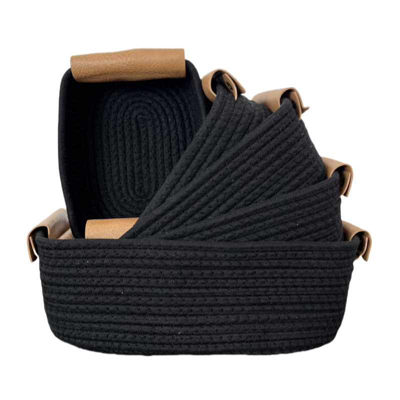 Women Braided Storage Basket with Leather Handles Kalsten