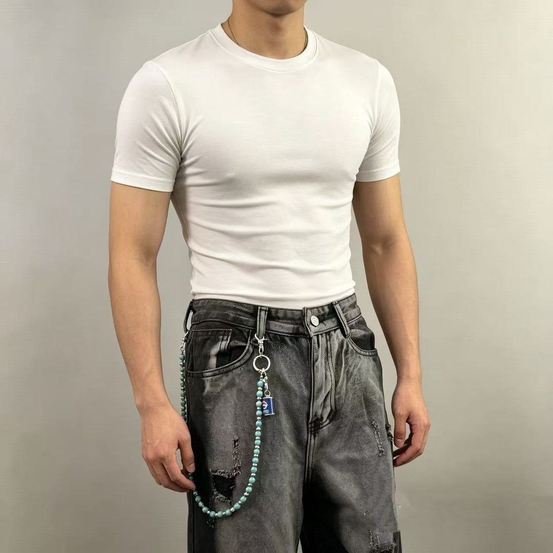 Cropped T-Shirt with Trendy Chain Pendant Kalsten