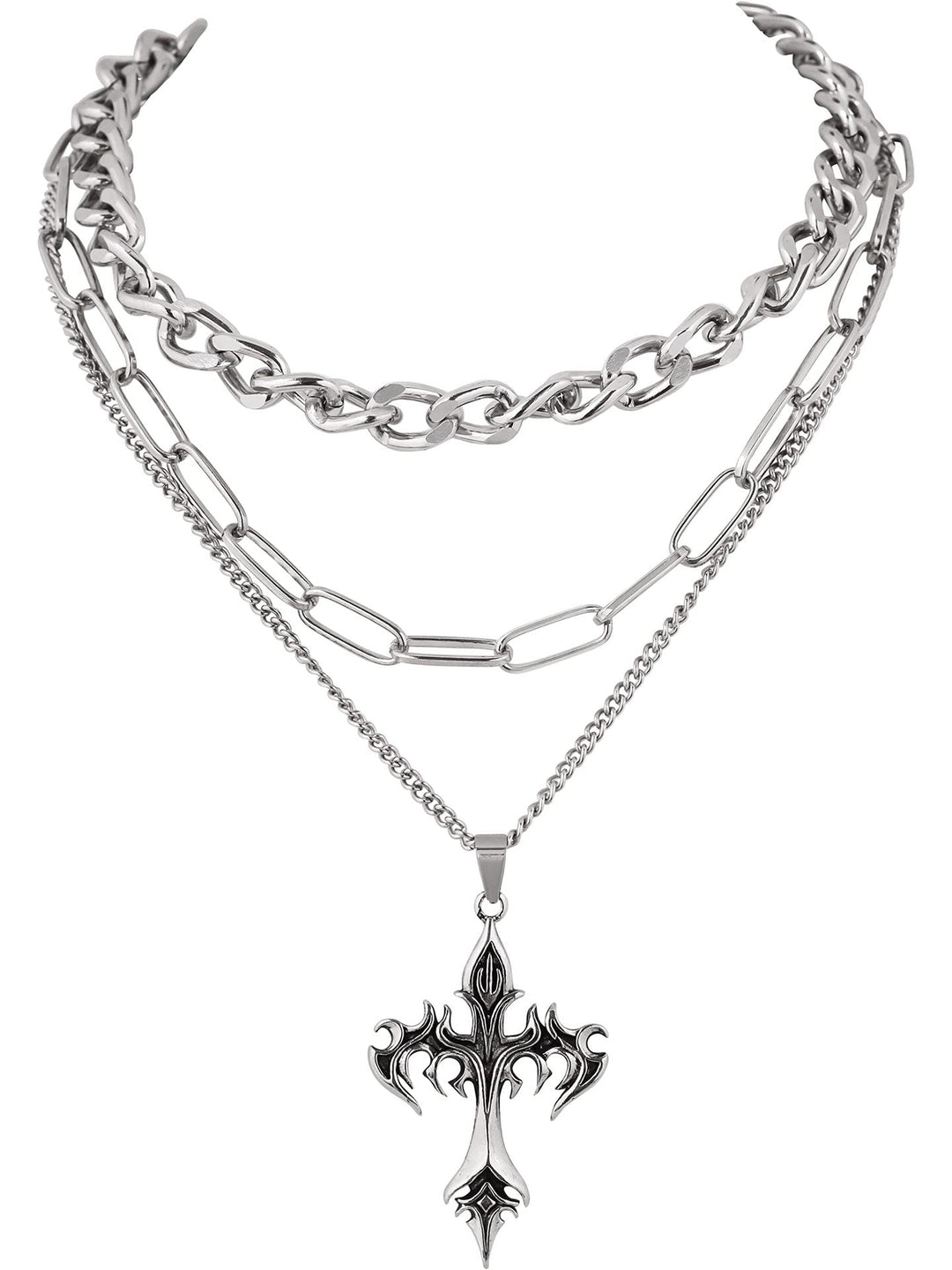 Layered Chain Cross Pendant Necklace Kalsten