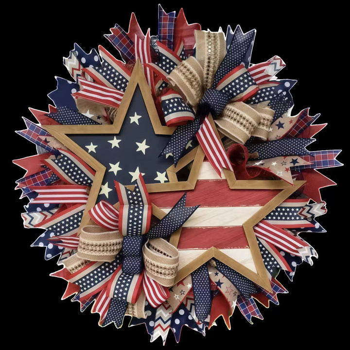 Independence Day patriotic front door wreath with Eagle Statue of Liberty and Liberty Bell accents Kalsten